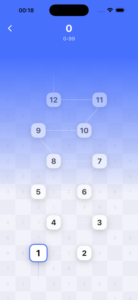 Sudoku Game Puzzle - Mapa de progressão de níveis para o Jogo Sudoku Puzzle mostrando níveis numerados de um a doze em uma interface minimalista azul