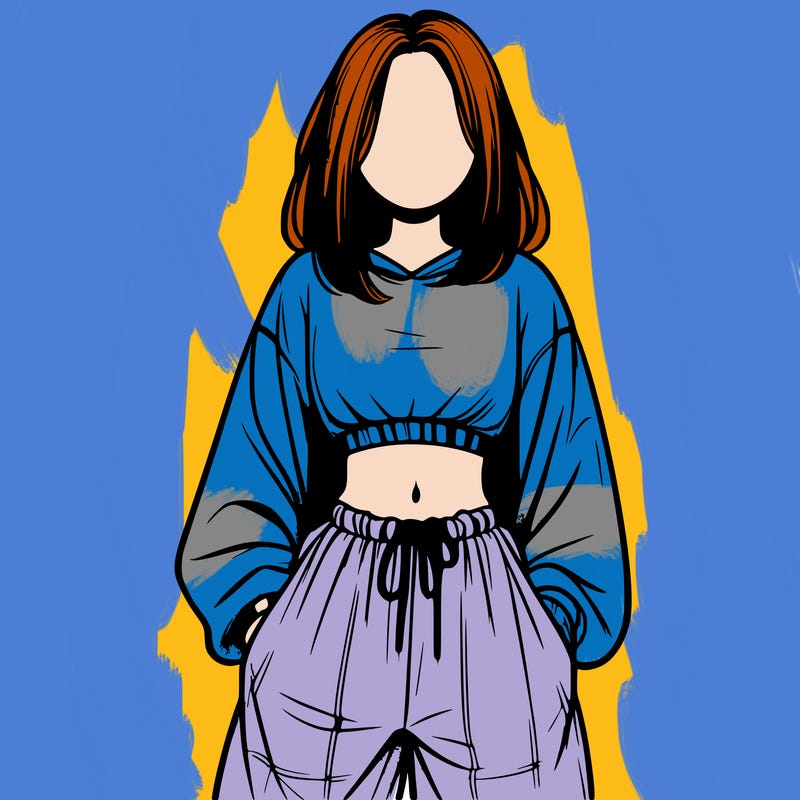 realistic girl faceless with baggy pants and a crop top