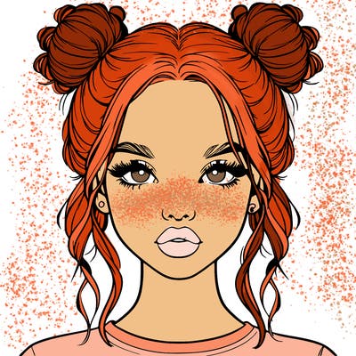 realistic girl with two buns in hair and lips