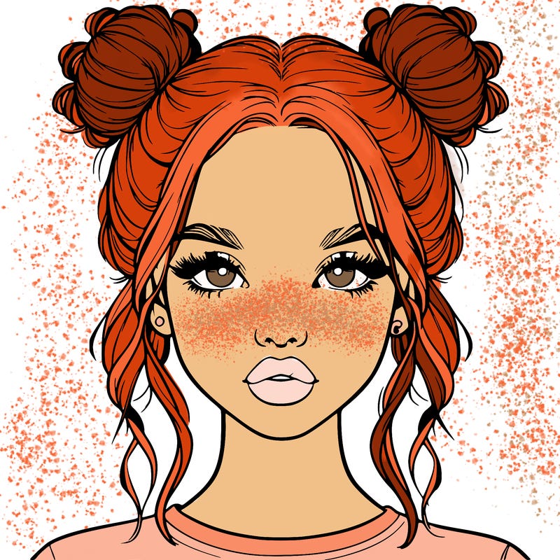 realistic girl with two buns in hair and lips