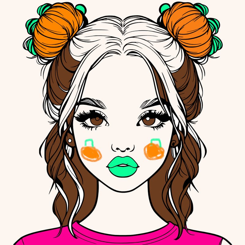 realistic girl with two buns in hair and lips