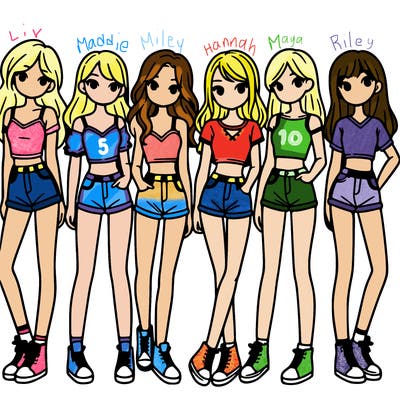 a group of girls wearing crop tops and shorts