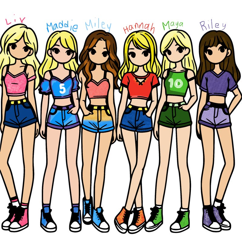 a group of girls wearing crop tops and shorts