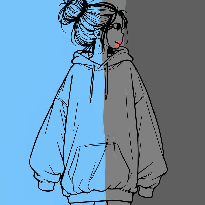 realistic girl with a oversized sweatshirt on and a bun