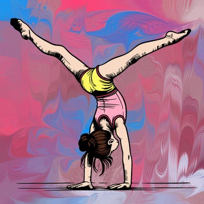 realistic gymnastic hand stand girl in four splits