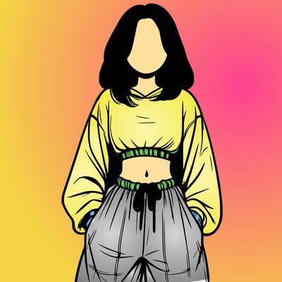 realistic girl faceless with baggy pants and a crop top