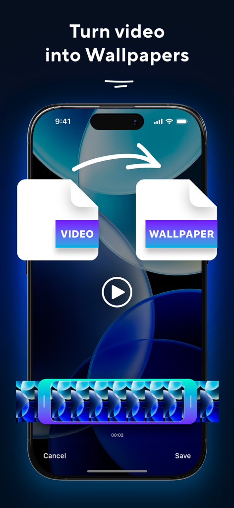 Interface of Live Screen 26 app showing how to turn videos into custom live wallpapers on an iPhone