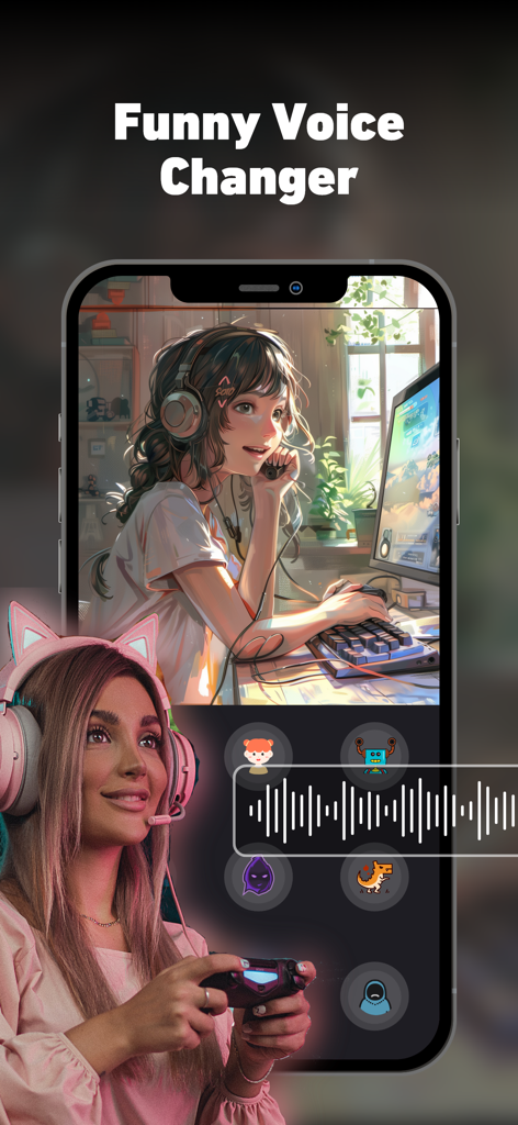 Super Screen Recorder: Full HD - Interface of Super Screen Recorder showing funny voice changer effects for mobile gaming and content creation