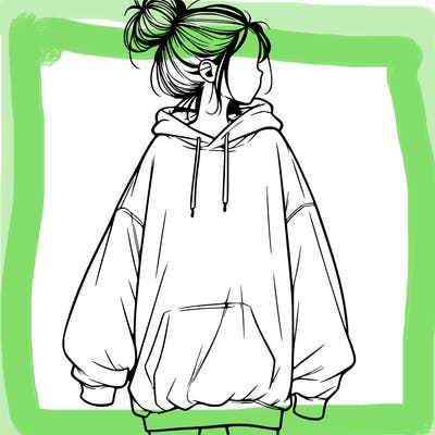 realistic girl with a oversized sweatshirt on and a bun