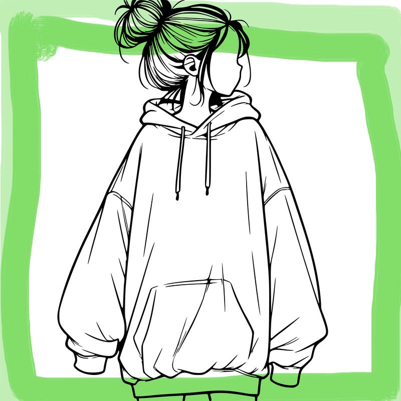 realistic girl with a oversized sweatshirt on and a bun