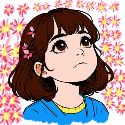 realistic girl looking up