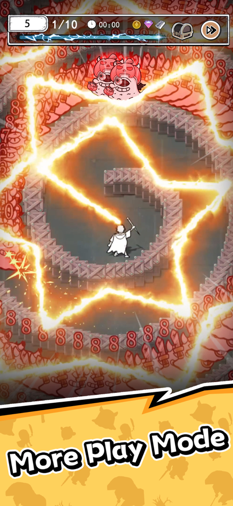 Doodle Magic: Wizard vs Slime - A wizard casting a star shaped lightning spell against hordes of monsters in Doodle Magic Wizard vs Slime