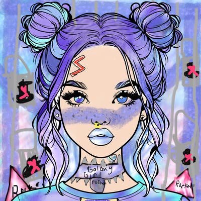 realistic girl with two buns in hair and lips