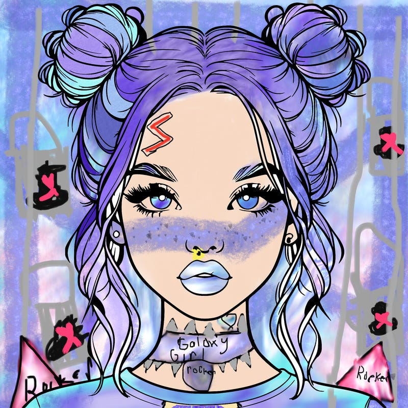 realistic girl with two buns in hair and lips