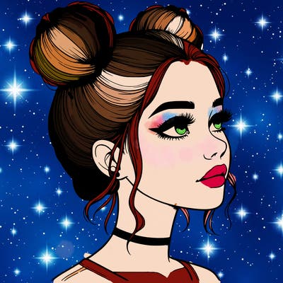 realistic girl with buns on the top of her head