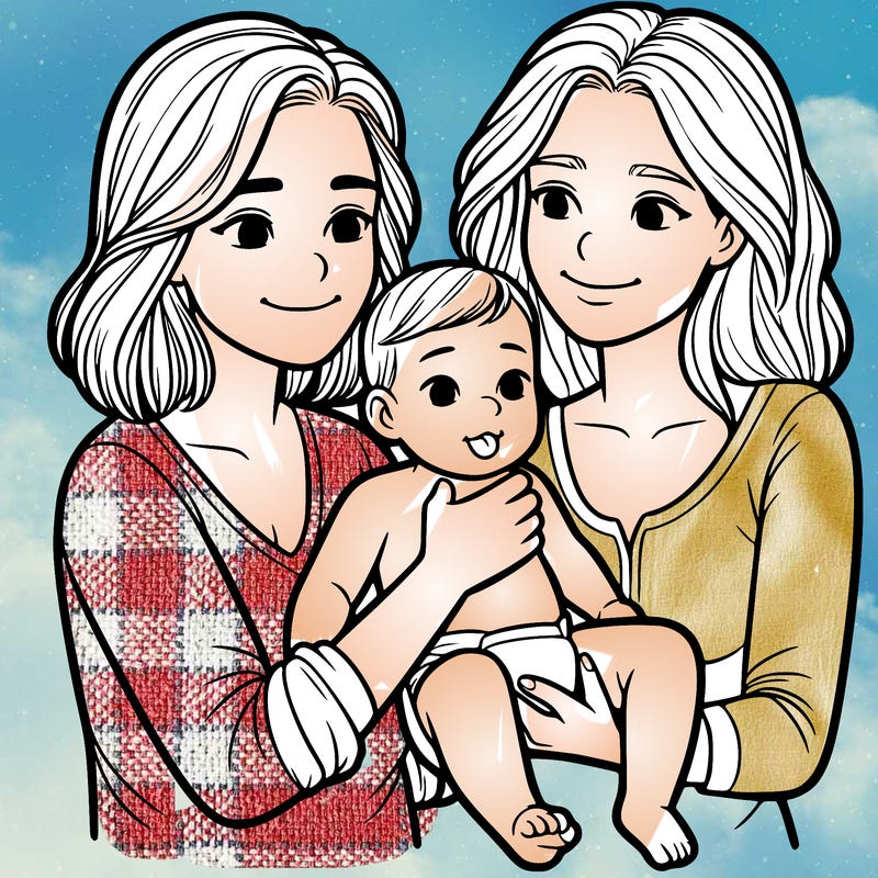 two realistic women holding one baby together