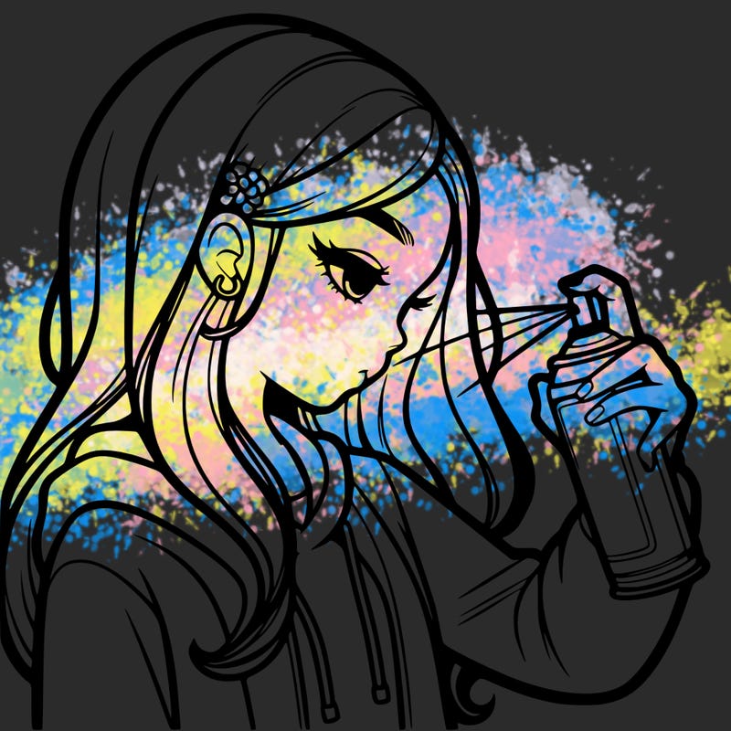 a realistic girl spray painting