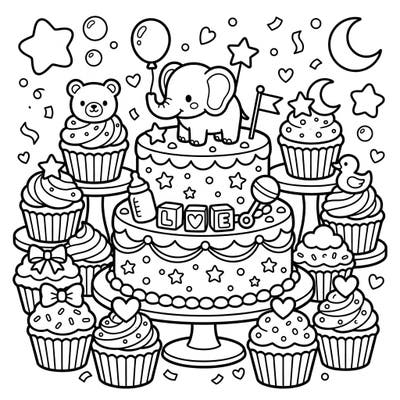 Introduce your little one to the joyous world of coloring with our delightful Baby Shower Cakes template. Designed specifically for toddlers, this page features chunky lines and simple shapes, making it perfect for developing early motor skills.