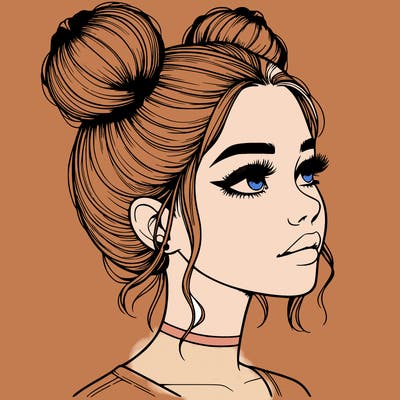 realistic girl with buns on the top of her head