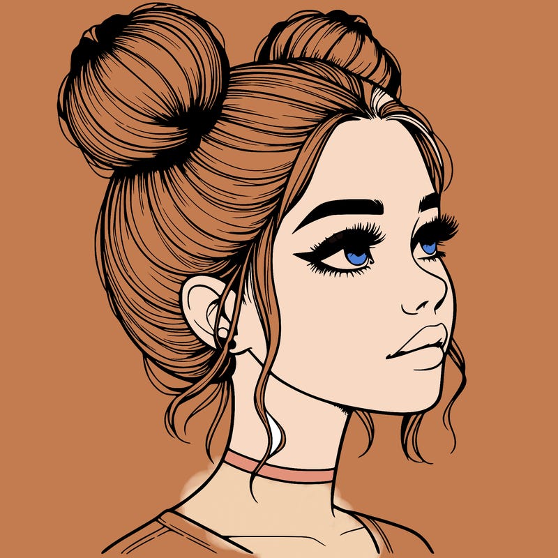 realistic girl with buns on the top of her head
