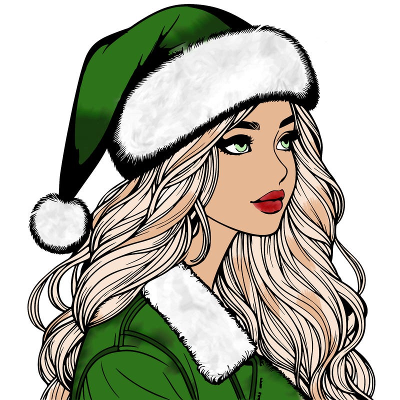 realistic girl in santa hat