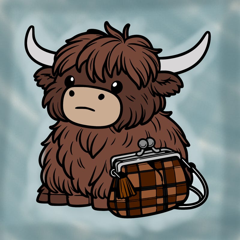 highland cow in a purse