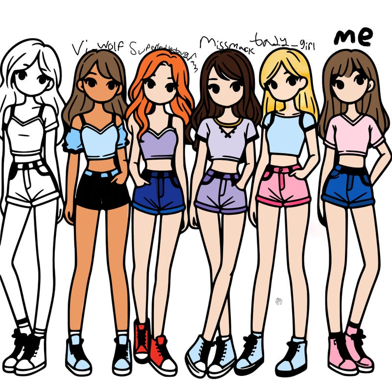 a group of girls wearing crop tops and shorts