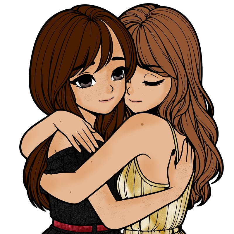 realistic girls hugging