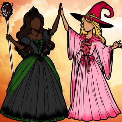 detailed realistic split of a princess and a witch