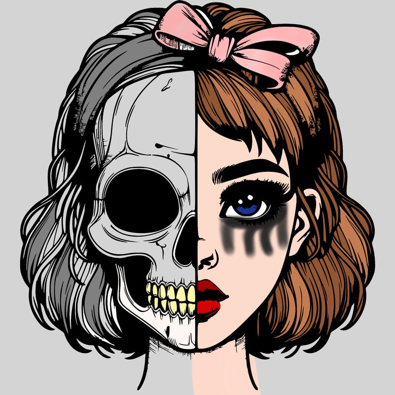 realistic girl with half skull mask