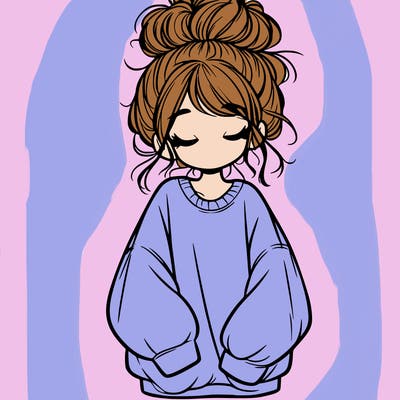 girl with baggy sweatshirt and messy bun