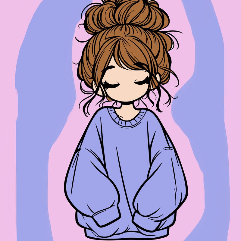 girl with baggy sweatshirt and messy bun