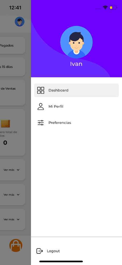 Menú de navegación lateral de la aplicación MasterTools que muestra el perfil del usuario y las opciones del panel.
