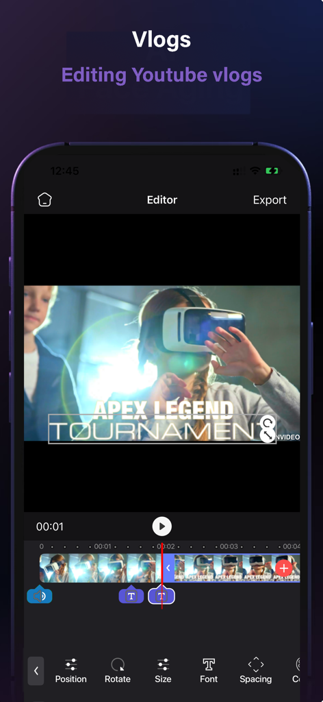 Flipagṙam - Mobile video editor interface for YouTube vlogs with text and timeline features