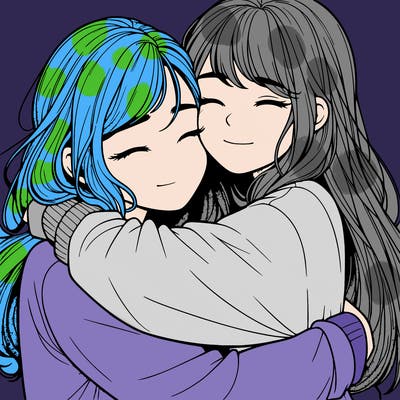 realistic two girls hugging