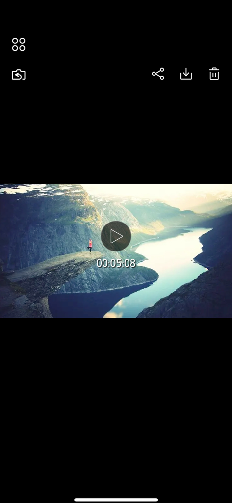 PIXPRO Remote Viewer - Video playback interface of the PIXPRO Remote Viewer app showing a scenic mountain landscape