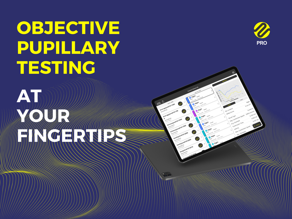 Reflex Pro - PLR Analyzer - Interfaz de la aplicación Reflex Pro en iPad para pruebas objetivas del reflejo pupilar luminoso