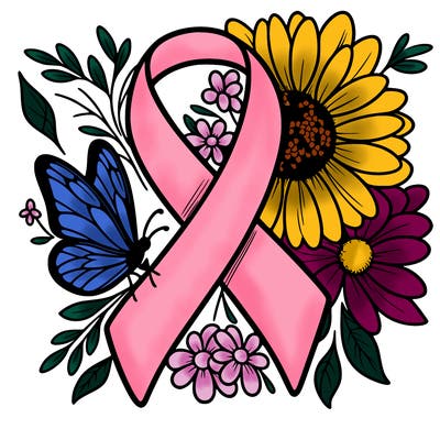 cancer awareness symbol with flowers and butterflies