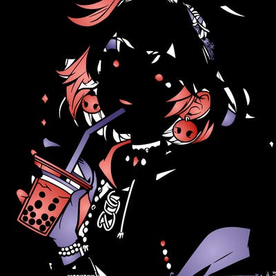 hot baddie anime girl drinking boba and biting the straw