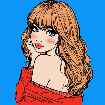 realistic girl with bangs looking over her shoulder