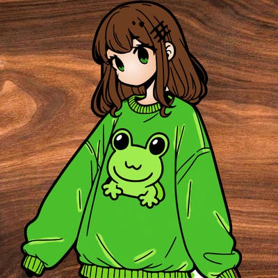girl wearing frogging sweatshirt