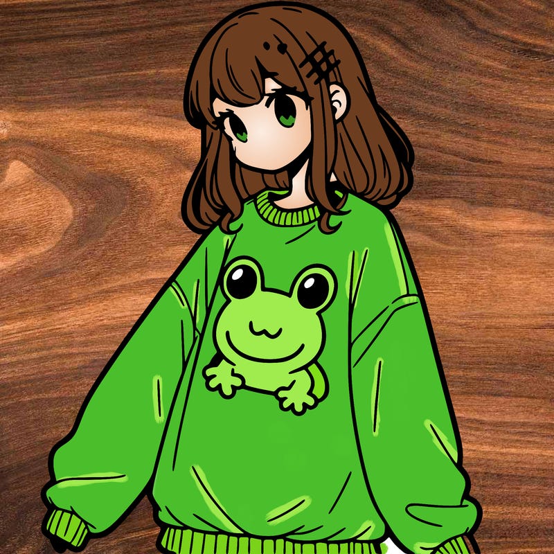 girl wearing frogging sweatshirt