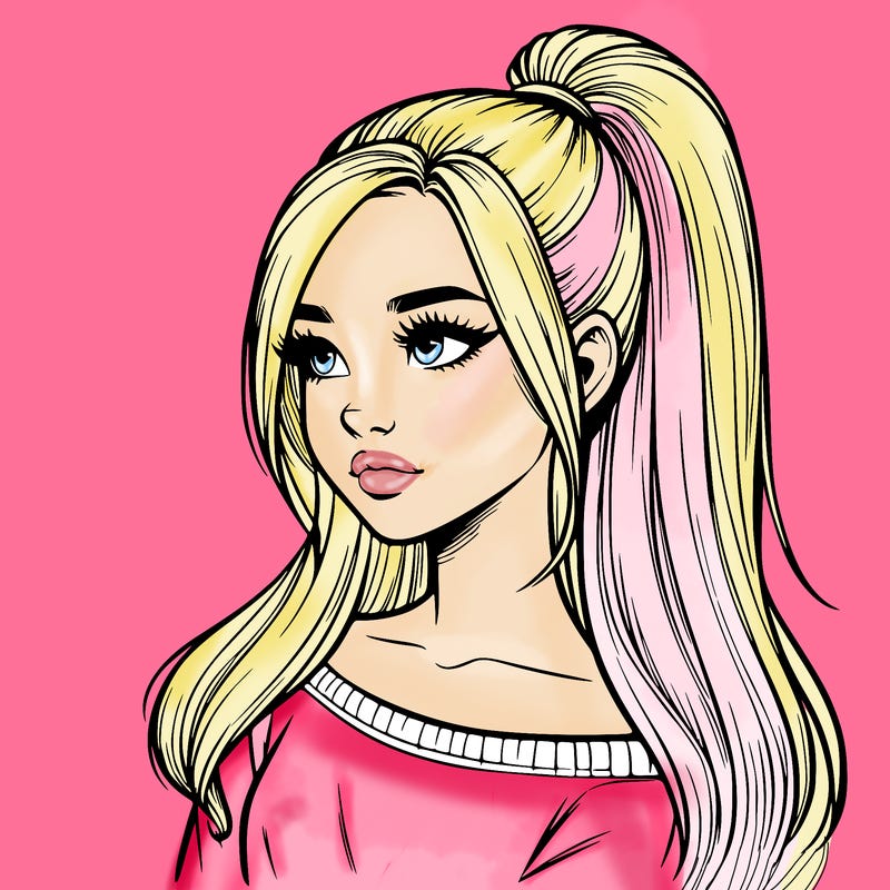 realistic girl with a high ponytail