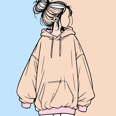 realistic girl with a oversized sweatshirt on and a bun
