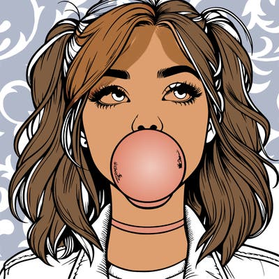 realististic girl blowing bubble -gum