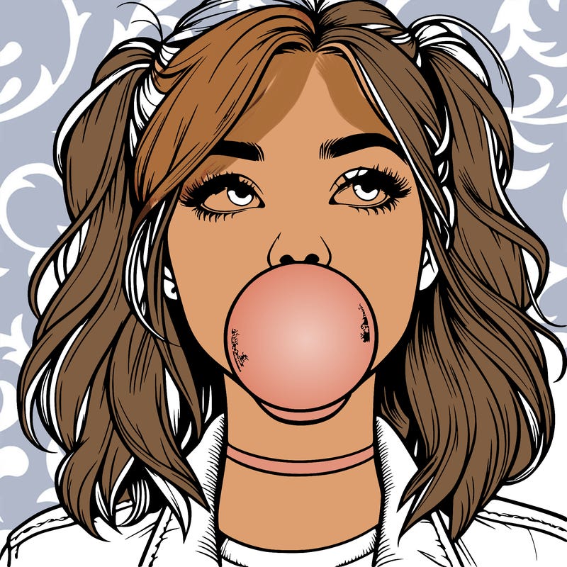 realististic girl blowing bubble -gum