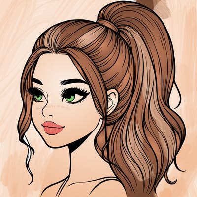 realistic girl with a high ponytail