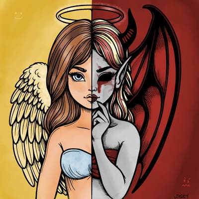 realistic angel half demon