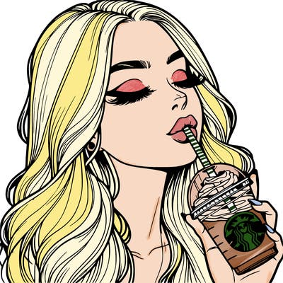 realistic girl drinking starbucks