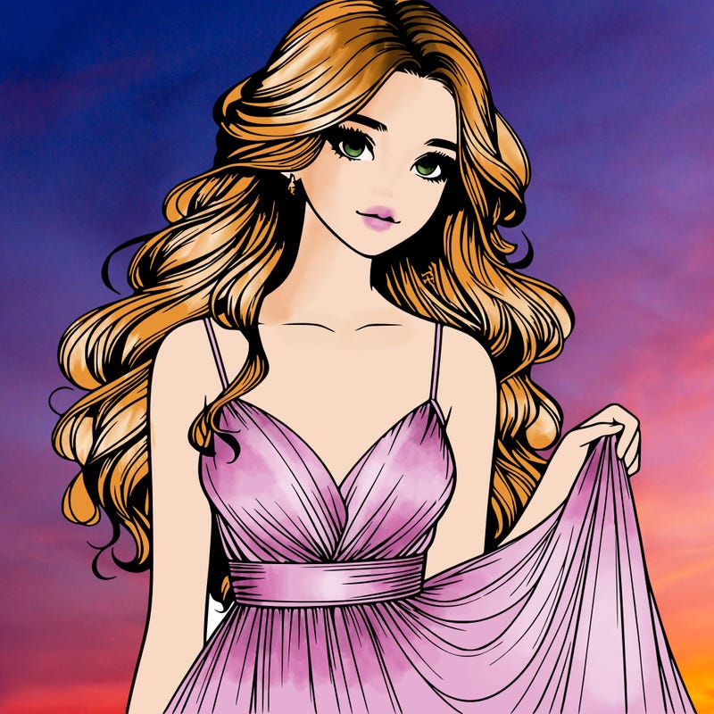 realistic girl in flowy silky prom dress